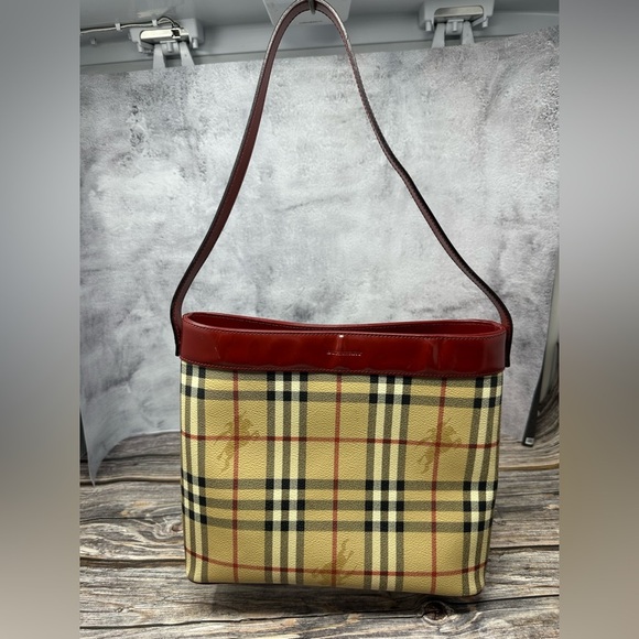 BURBERRY Y2K Nova Check Shoulder Bag PVC Leather Beige Red​ - Picture 4 of 15